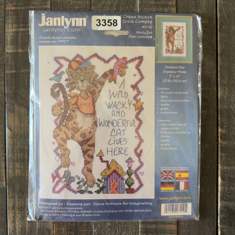 New Janlynn Wild Wacky & Wonderful Cat Lives Here Cross Stitch Bird Fish‎ Mouse